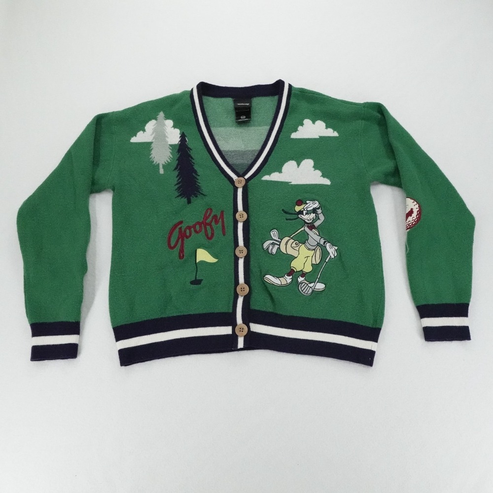 Disney Goofy Golf Cardigan Sweater Green Button Front BoxLunch Womens Medium